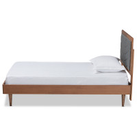 Baxton Studio Tasha-Dark Grey/Walnut-Twin Tasha Mid-Century Modern Dark Grey Fabric Upholstered and Walnut brown Finished Wood Twin Size Platform Bedn